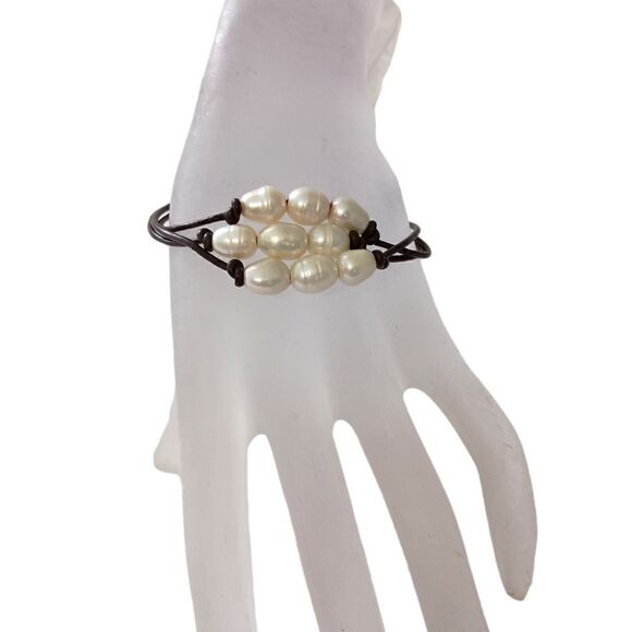 Fresh Water Pearl Bracelet Corded Brown Multi Strand Coastal Beach Adjustable. - Picture 5 of 16